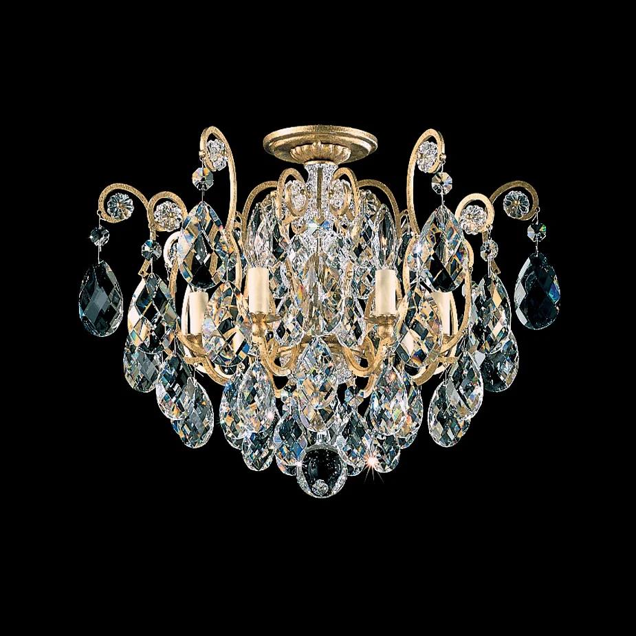 Heirloom gold semi-flush mount ceiling light, by Schonbek, for hallway, bedroom, or entryway