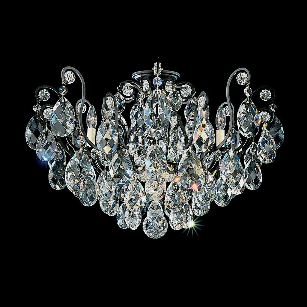 Black semi-flush mount ceiling light, by Schonbek, for hallway, bedroom, or entryway