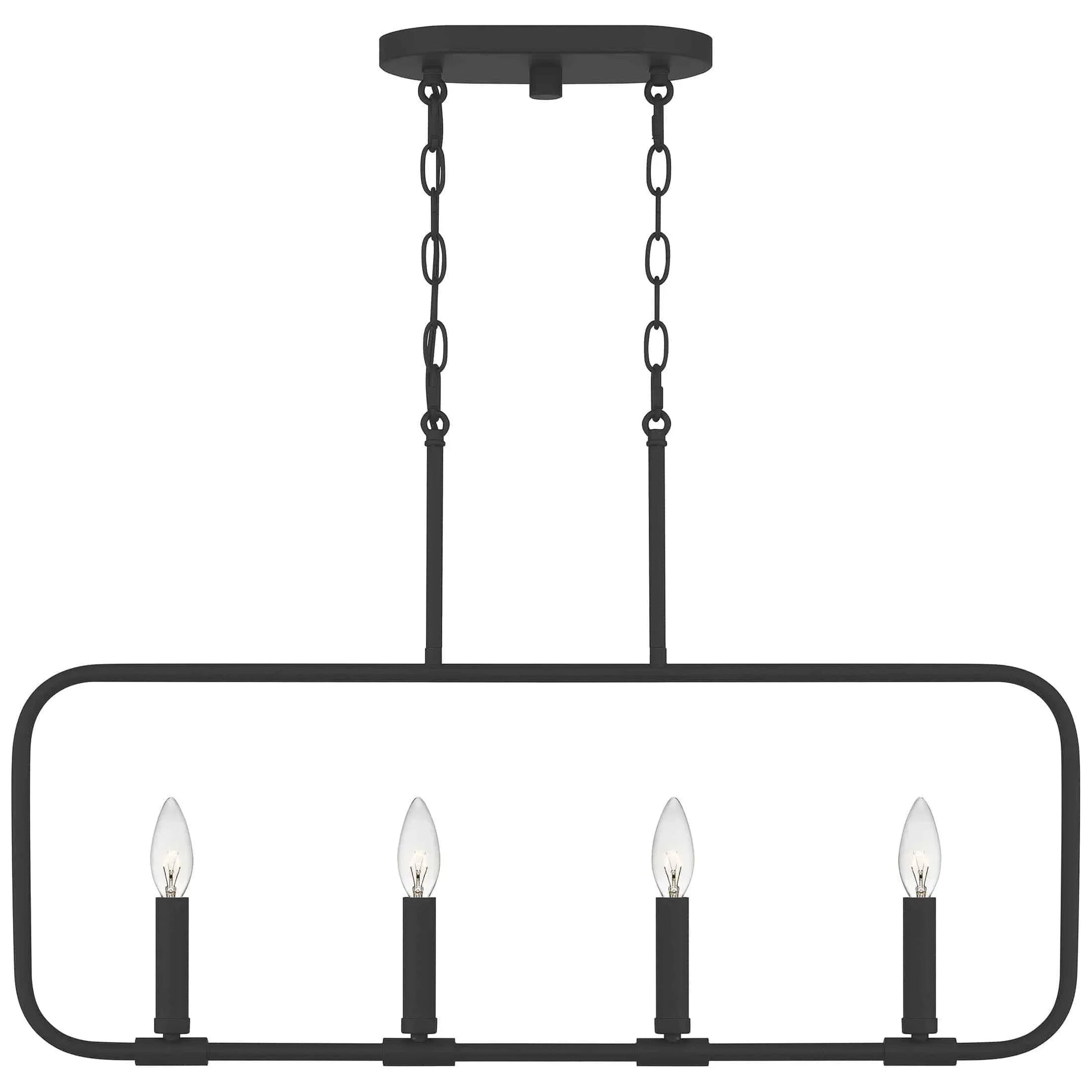 Matte black island pendant, by Quoizel, for kitchen island or dining