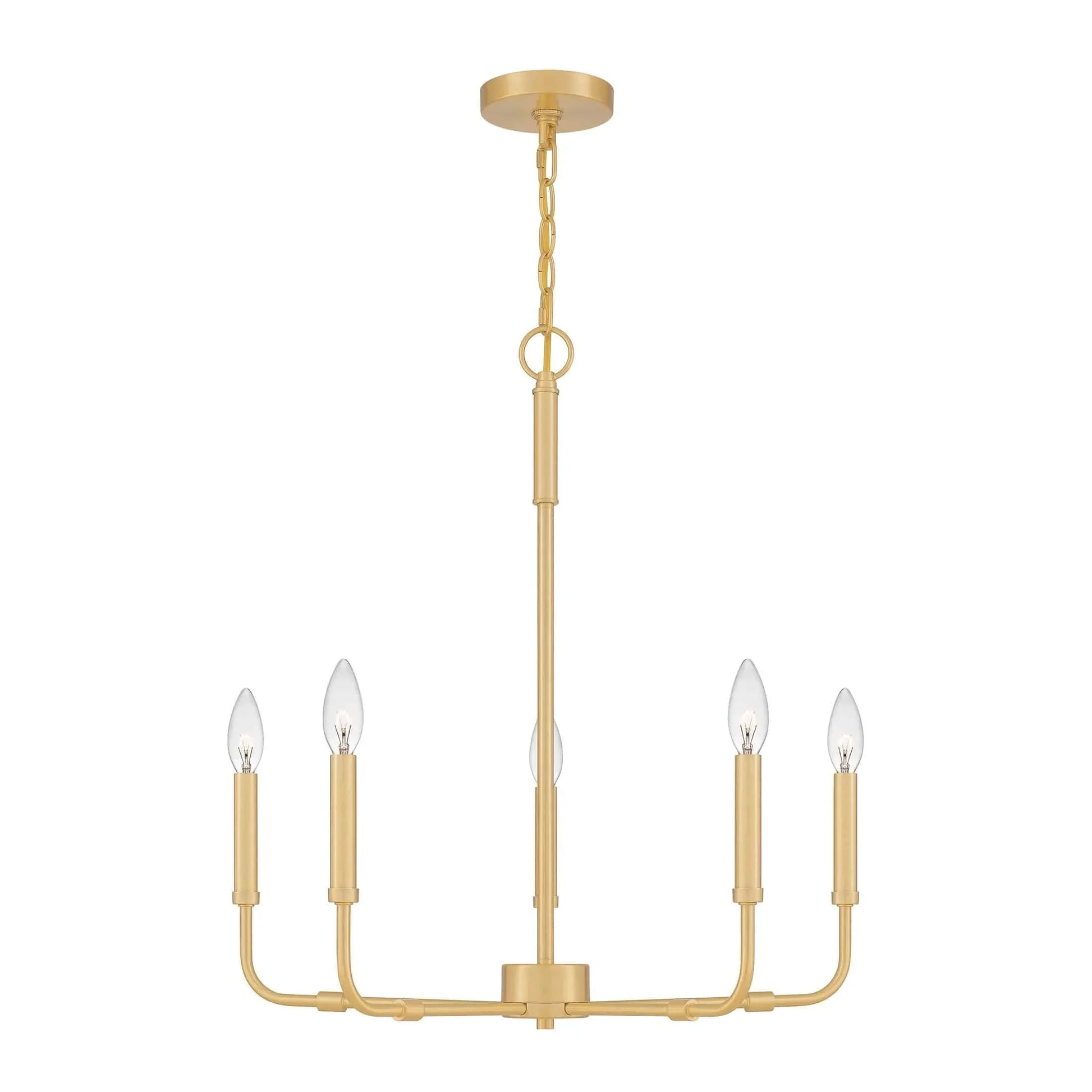Aged brass chandelier, by Quoizel