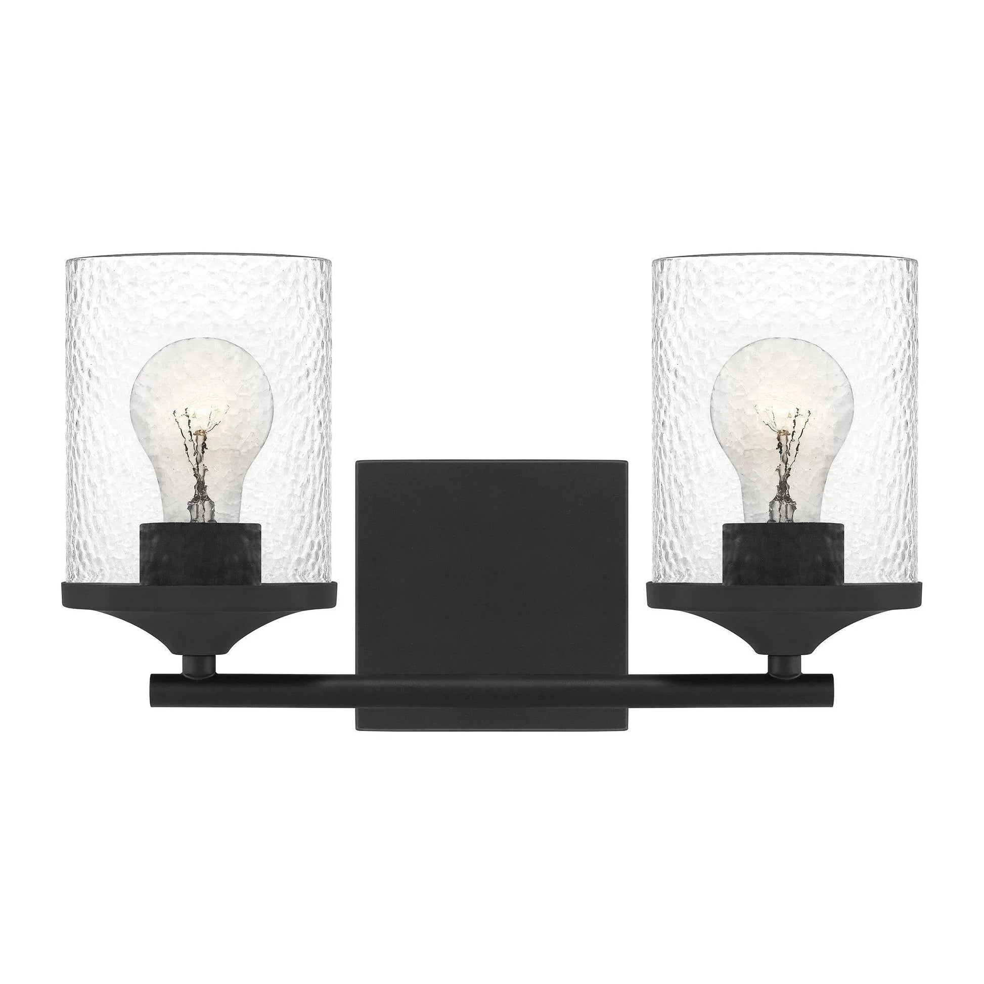 Matte black vanity light, by Quoizel, for bathroom