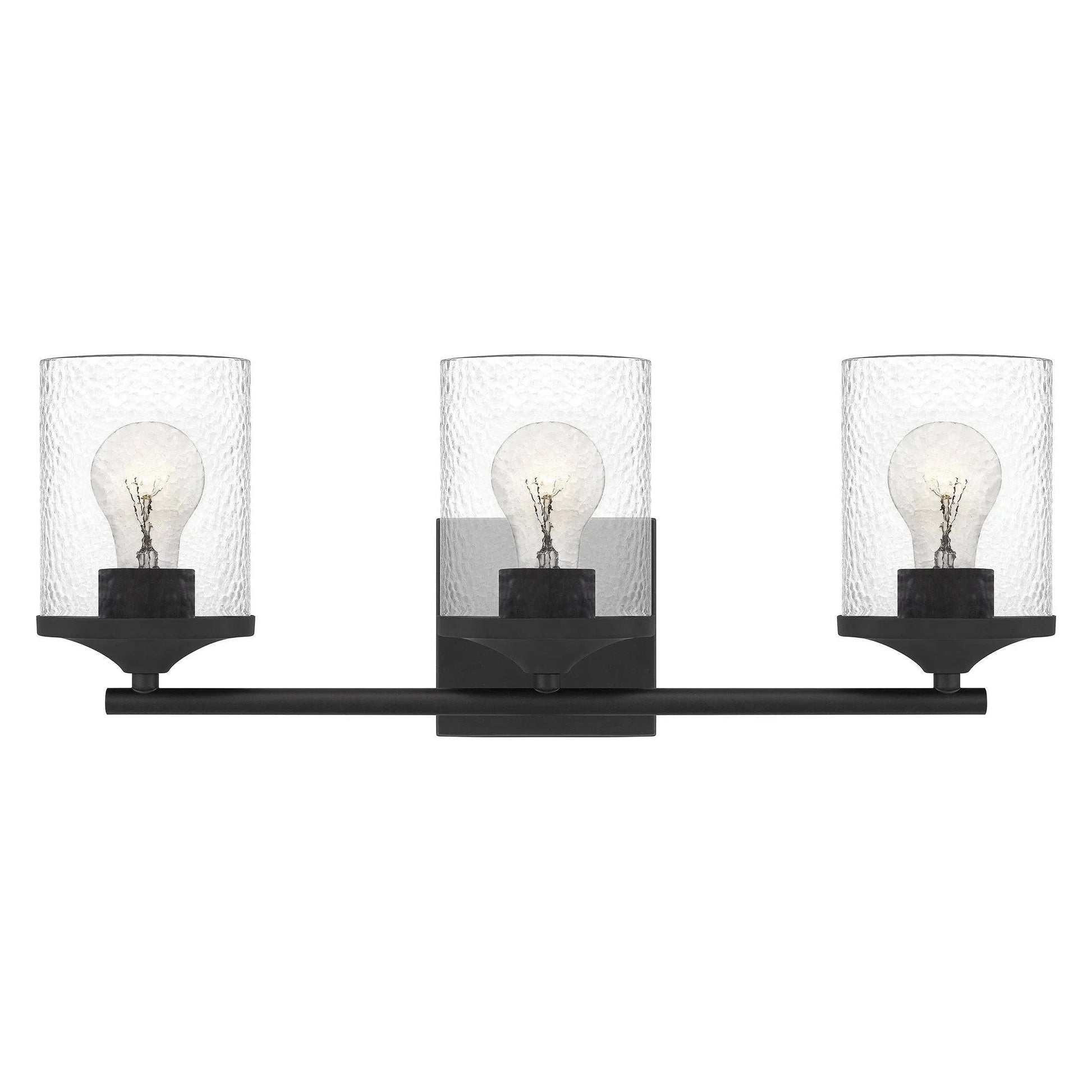 Matte black vanity light, by Quoizel, for bathroom