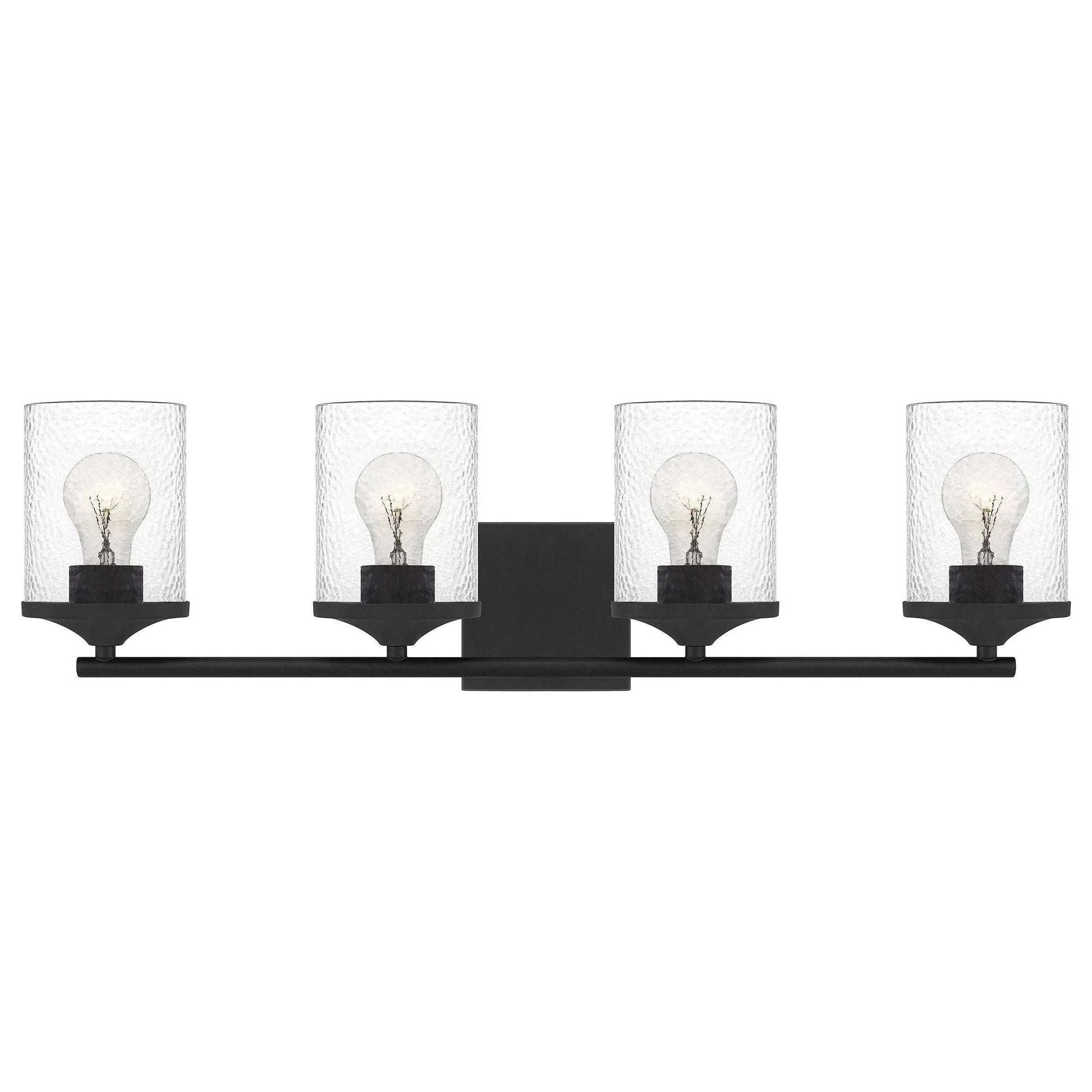 Matte black vanity light, by Quoizel, for bathroom
