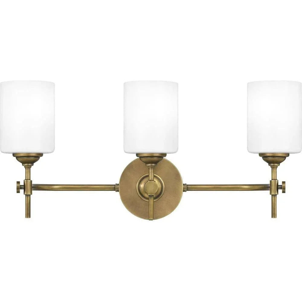 Weathered brass vanity light, by Quoizel, for bathroom