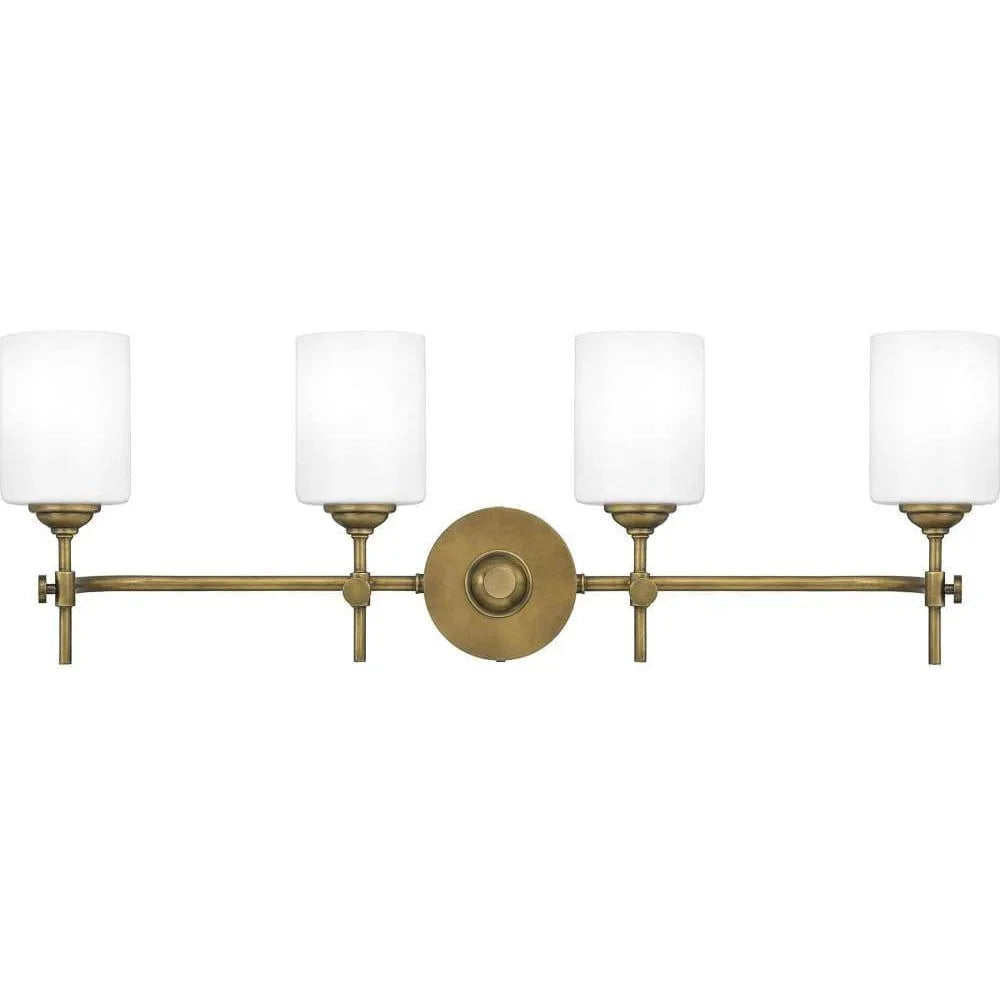 Weathered brass vanity light, by Quoizel, for bathroom