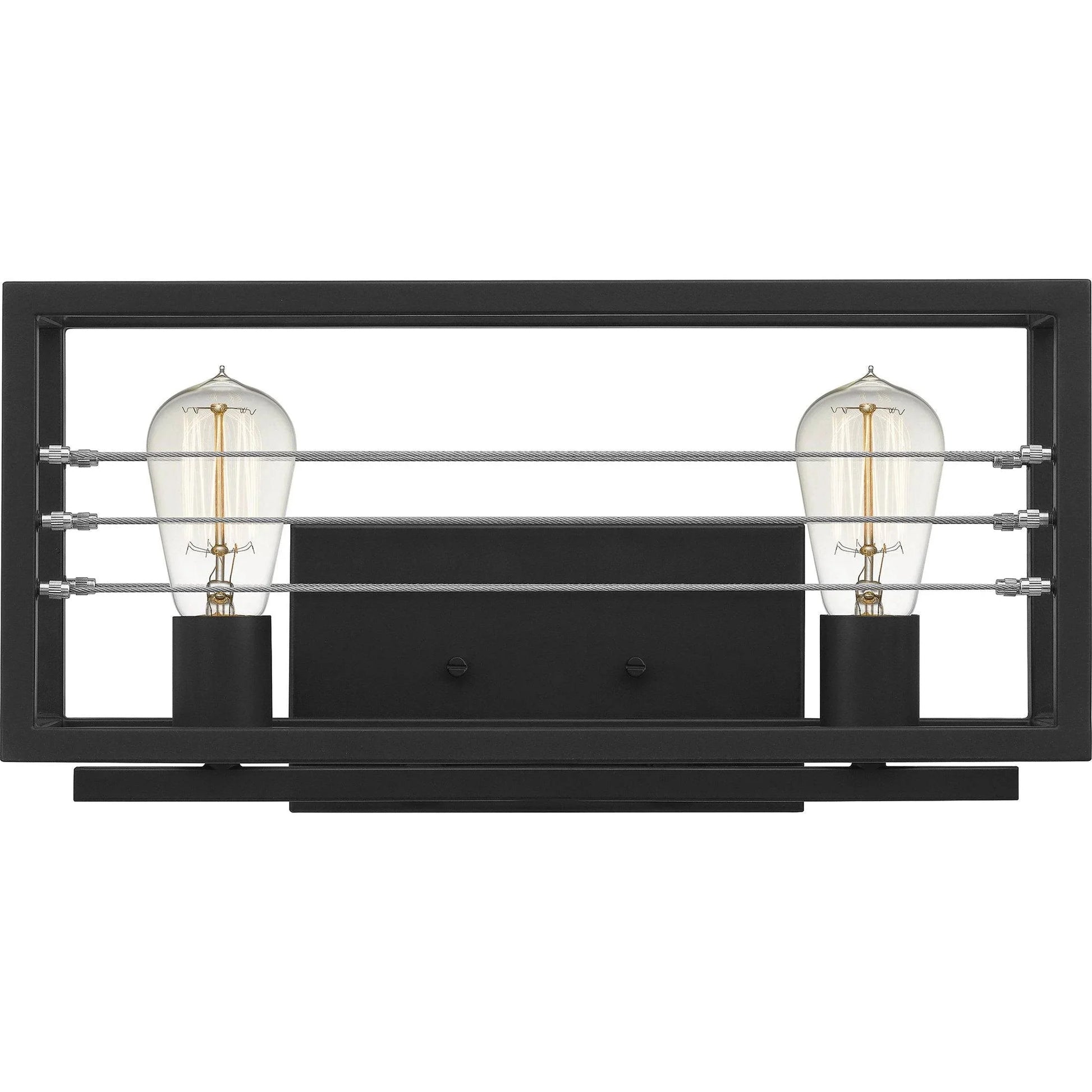 Matte black vanity light, by Quoizel, for bathroom