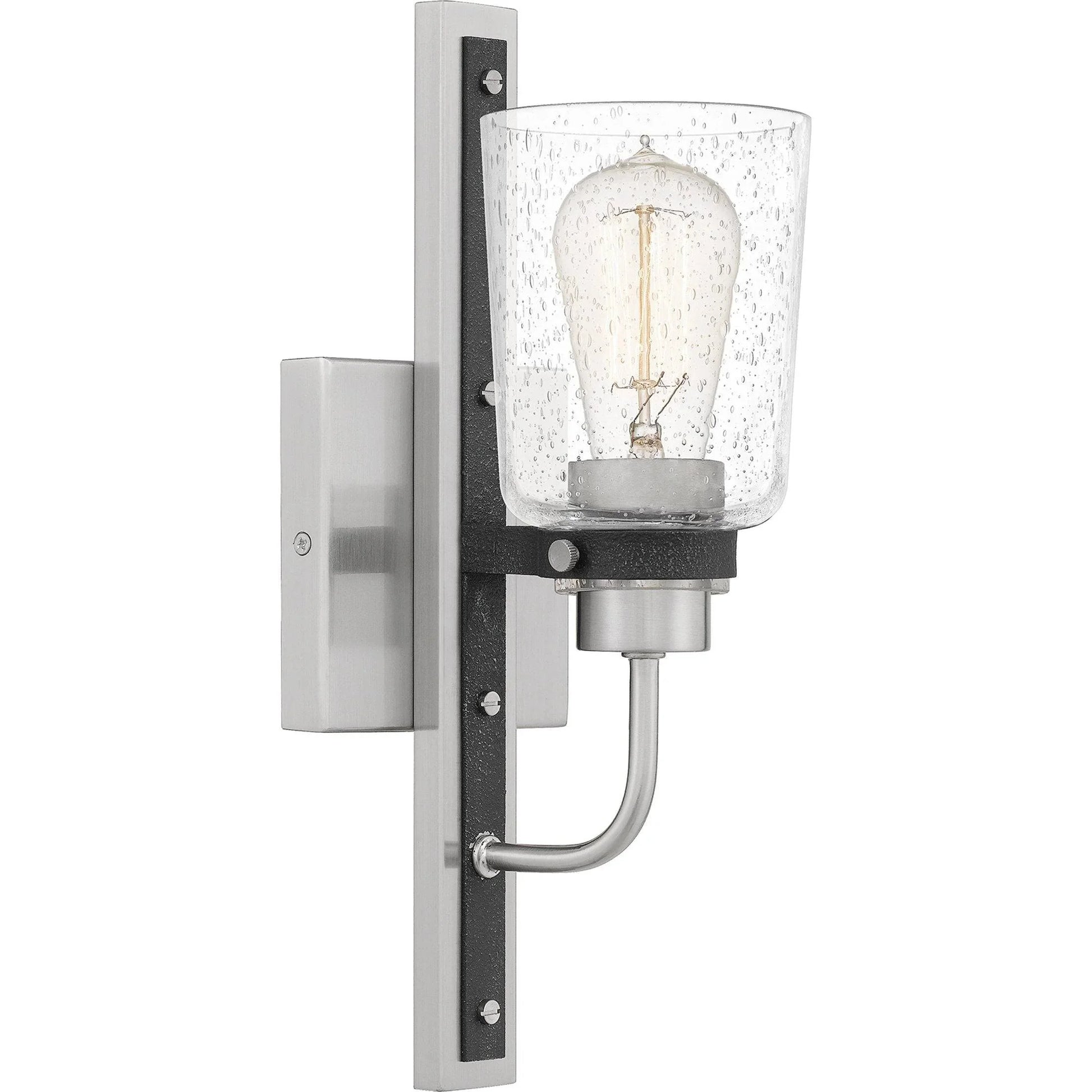 Brushed nickel wall sconce, by Quoizel, for hallway or living room