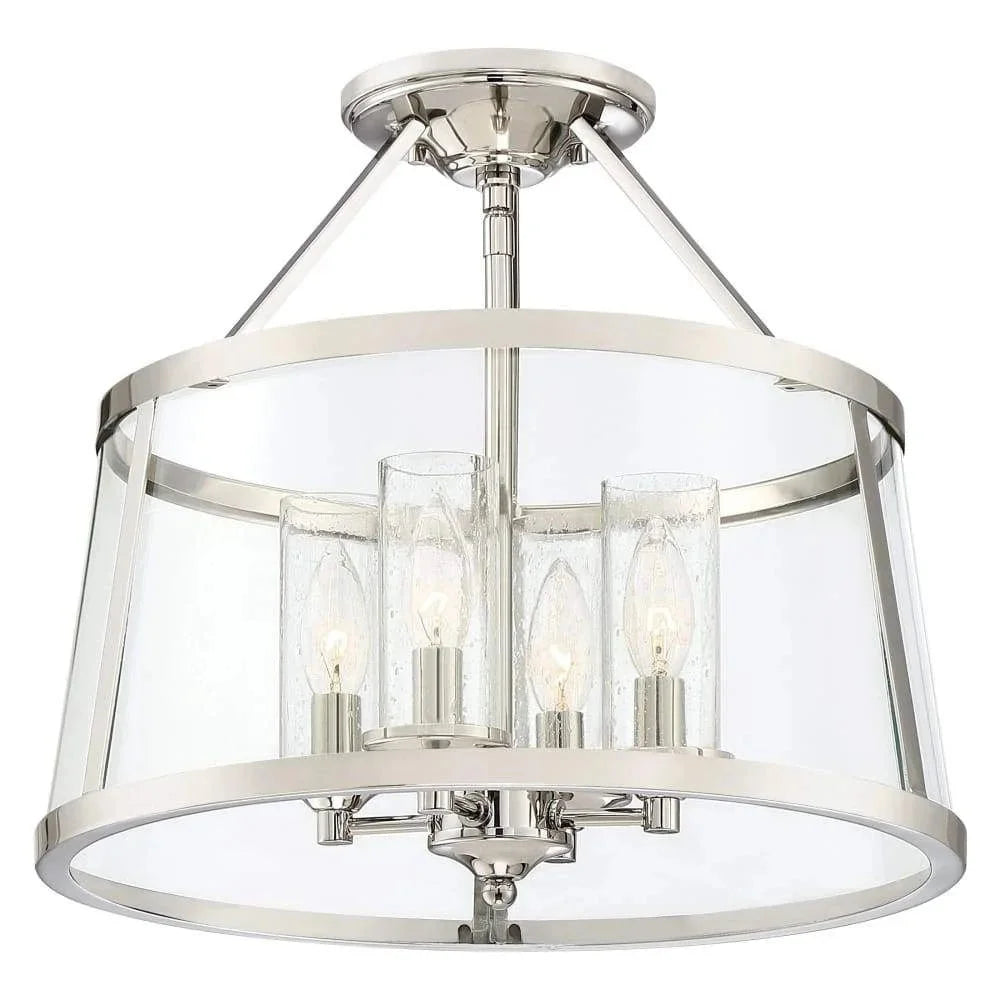 Polished nickel semi-flush mount ceiling light, by Quoizel, for hallway, bedroom, or entryway