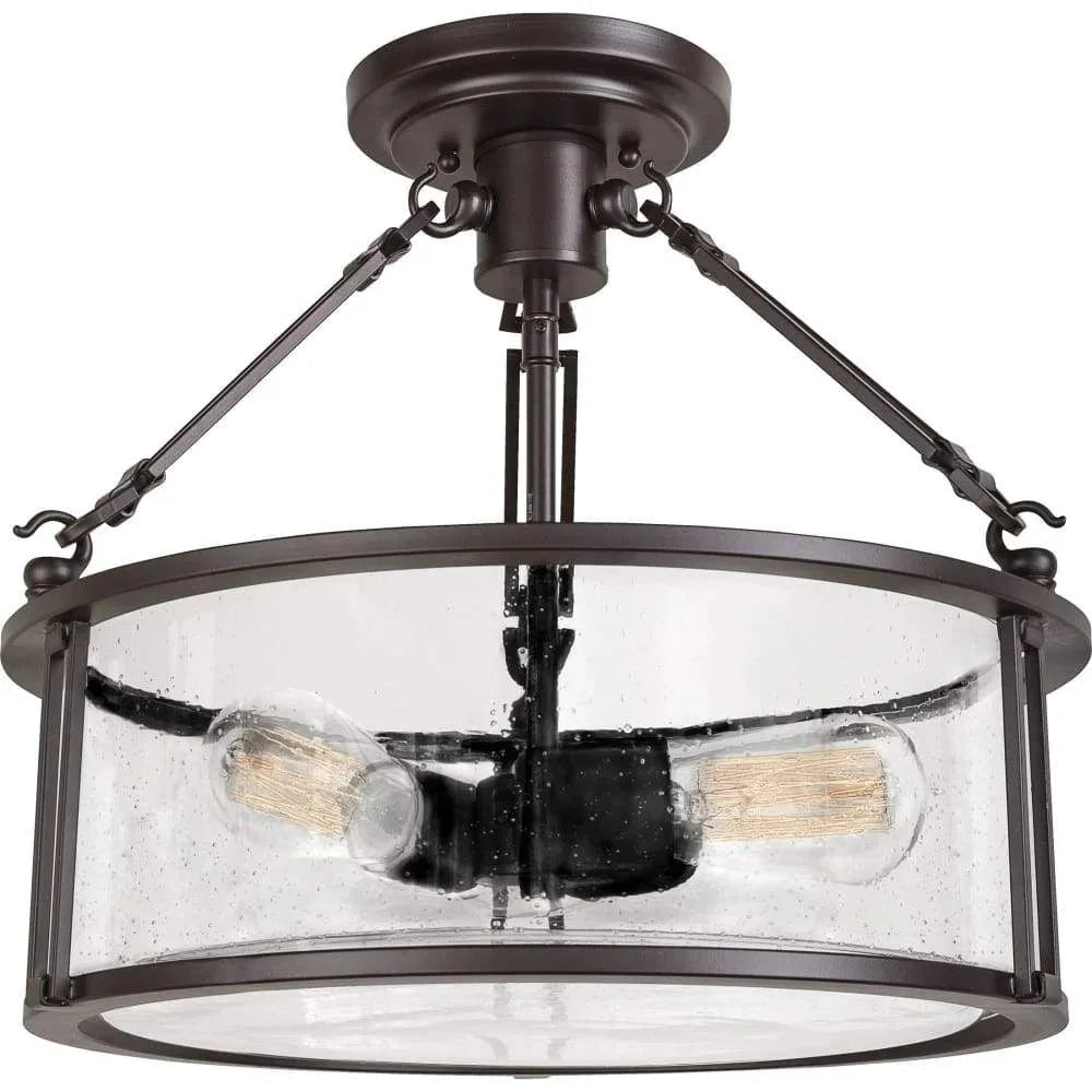 Western bronze semi-flush mount ceiling light, by Quoizel, for hallway, bedroom, or entryway