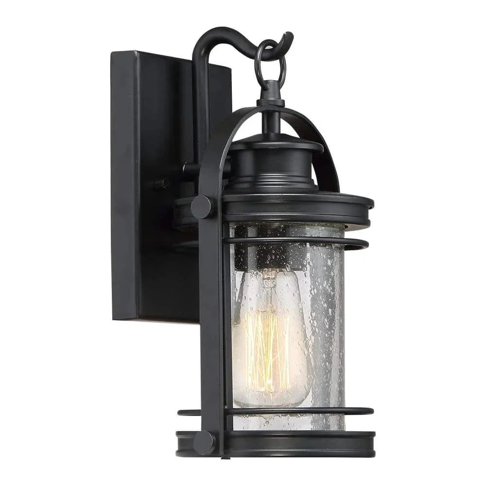 Mystic black wall sconce, by Quoizel, for hallway or living room