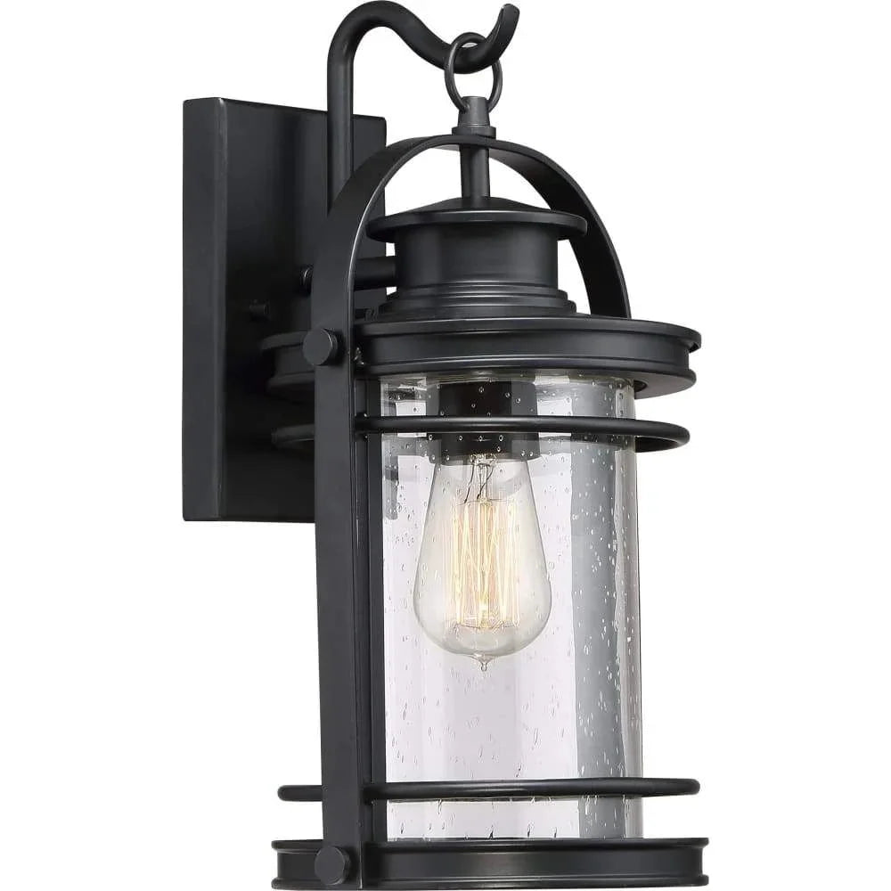 Mystic black wall sconce, by Quoizel, for hallway or living room