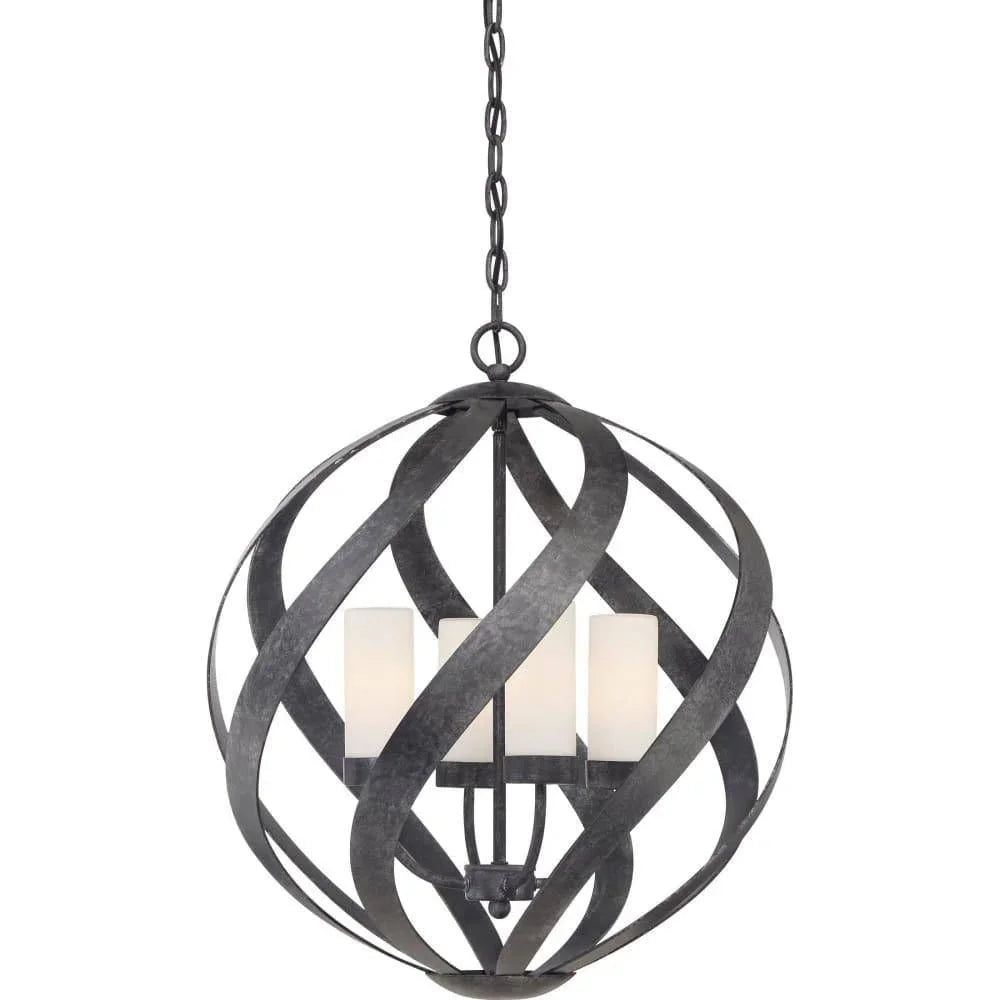 Old black finish pendant light, by Quoizel, for kitchen island or dining