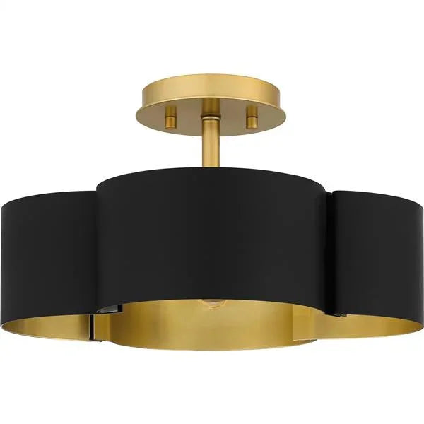 Matte black semi-flush mount ceiling light, by Quoizel, for hallway, bedroom, or entryway