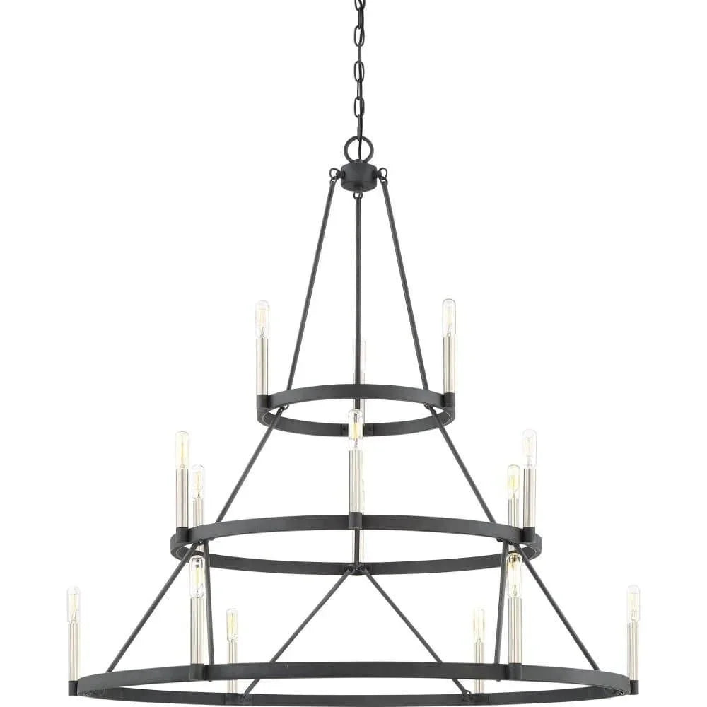 Mottled black chandelier, by Quoizel