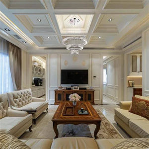 Chrome + crystal chandelier, by Maple, angled view