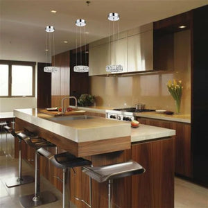 Chrome pendant light, by Maple, for kitchen island or dining, angled view