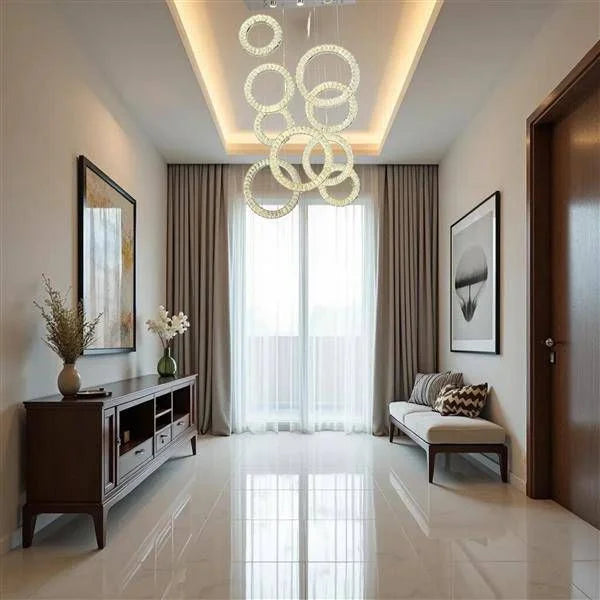 Chrome chandelier, by Maple, room scene