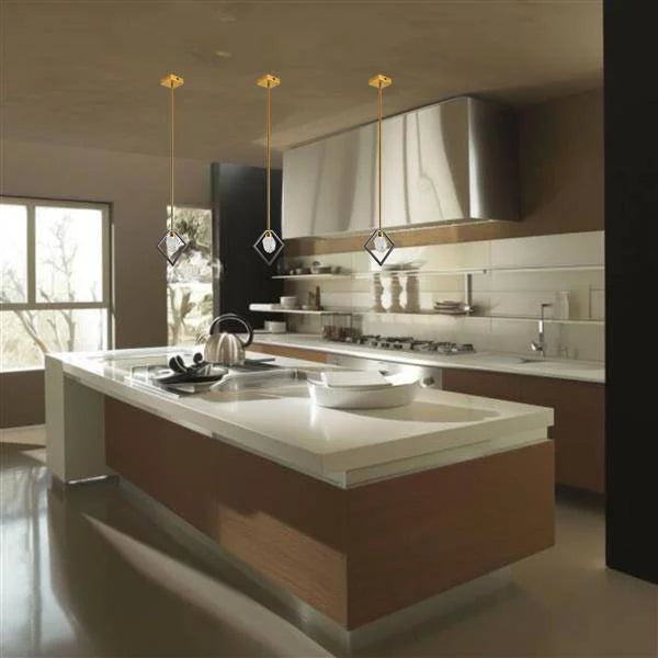 Gold+ black pendant light, by Maple, for kitchen island or dining, angled view