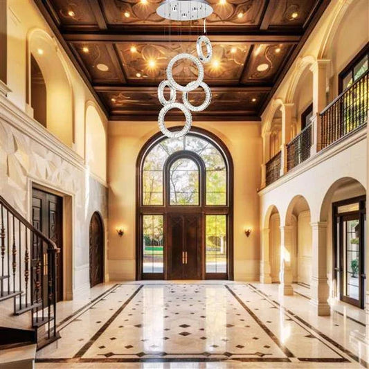 Chrome chandelier, by Maple, angled view