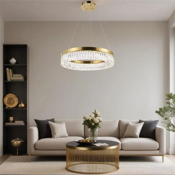 Gold chandelier, by Maple, side view
