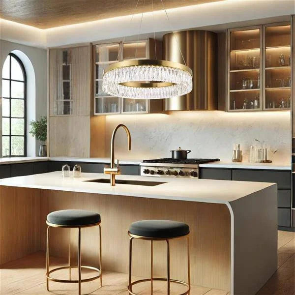 Gold chandelier, by Maple, room scene