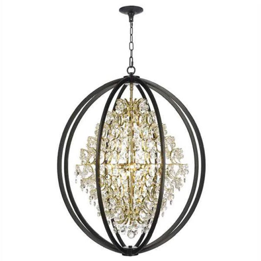Black & gold finish with crystal chandelier, by Maple