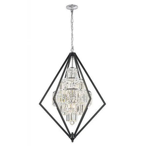 Matt black+ chrome + clear crystals chandelier, by Maple