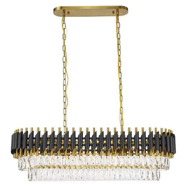 Black & gold metal + clear crystal chandelier, by Maple