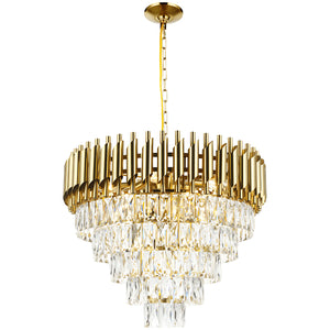 Gold metal + clear crystal chandelier, by Maple
