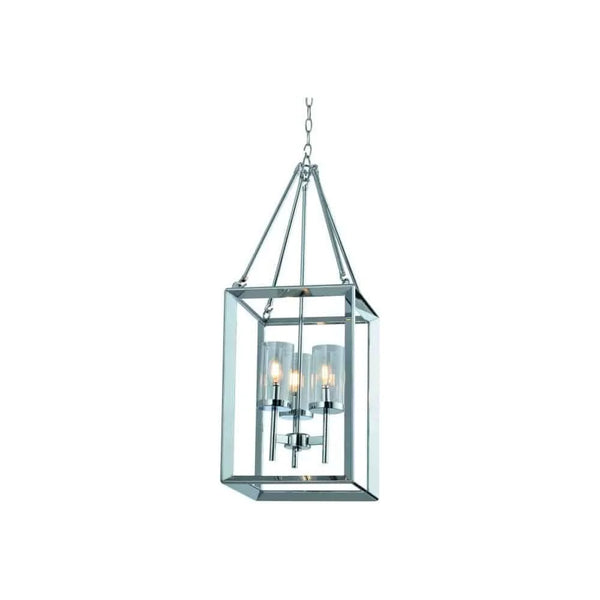 Chrome + clear glass pendant light, by Maple, for kitchen island or dining
