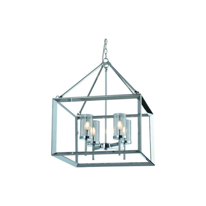 Chrome + clear glass pendant light, by Maple, for kitchen island or dining