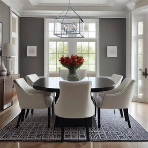 Chrome + clear glass pendant light, by Maple, for kitchen island or dining, angled view