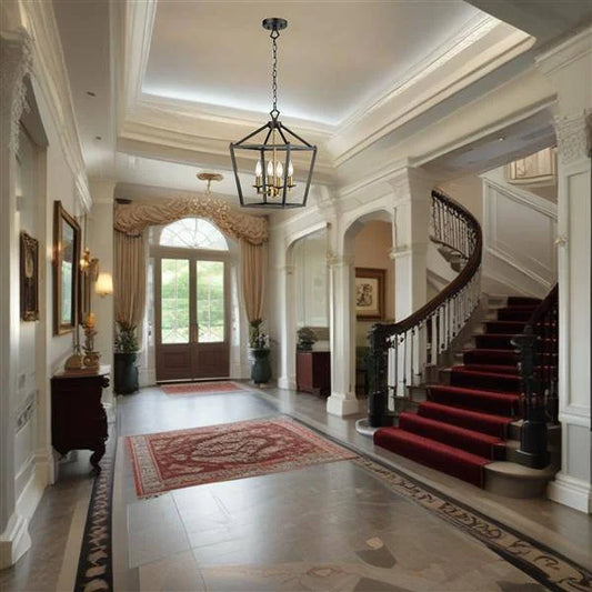 Black and gold pendant light, by Maple, for kitchen island or dining, angled view