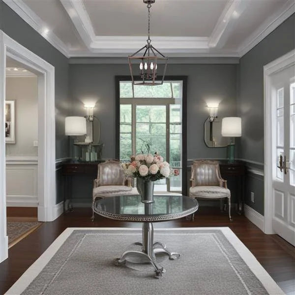 Iron with rob pendant light, by Maple, for kitchen island or dining, angled view