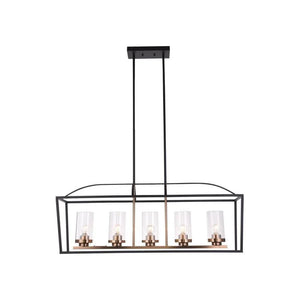 Black & gold + clear glass island pendant, by Maple, for kitchen island or dining