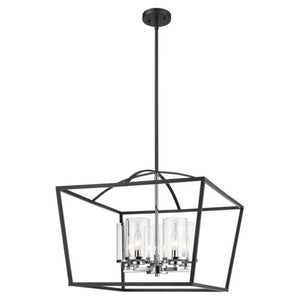 Black& chrome + clear glass pendant light, by Maple, for kitchen island or dining