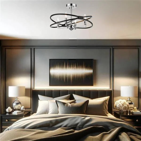 Black+ chrome pendant light, by Maple, for kitchen island or dining, angled view