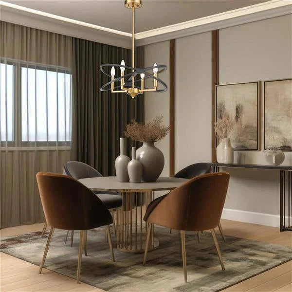 Black & gold pendant light, by Maple, for kitchen island or dining, angled view