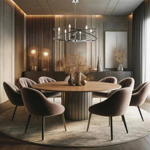 Black + chrome pendant light, by Maple, for kitchen island or dining, angled view