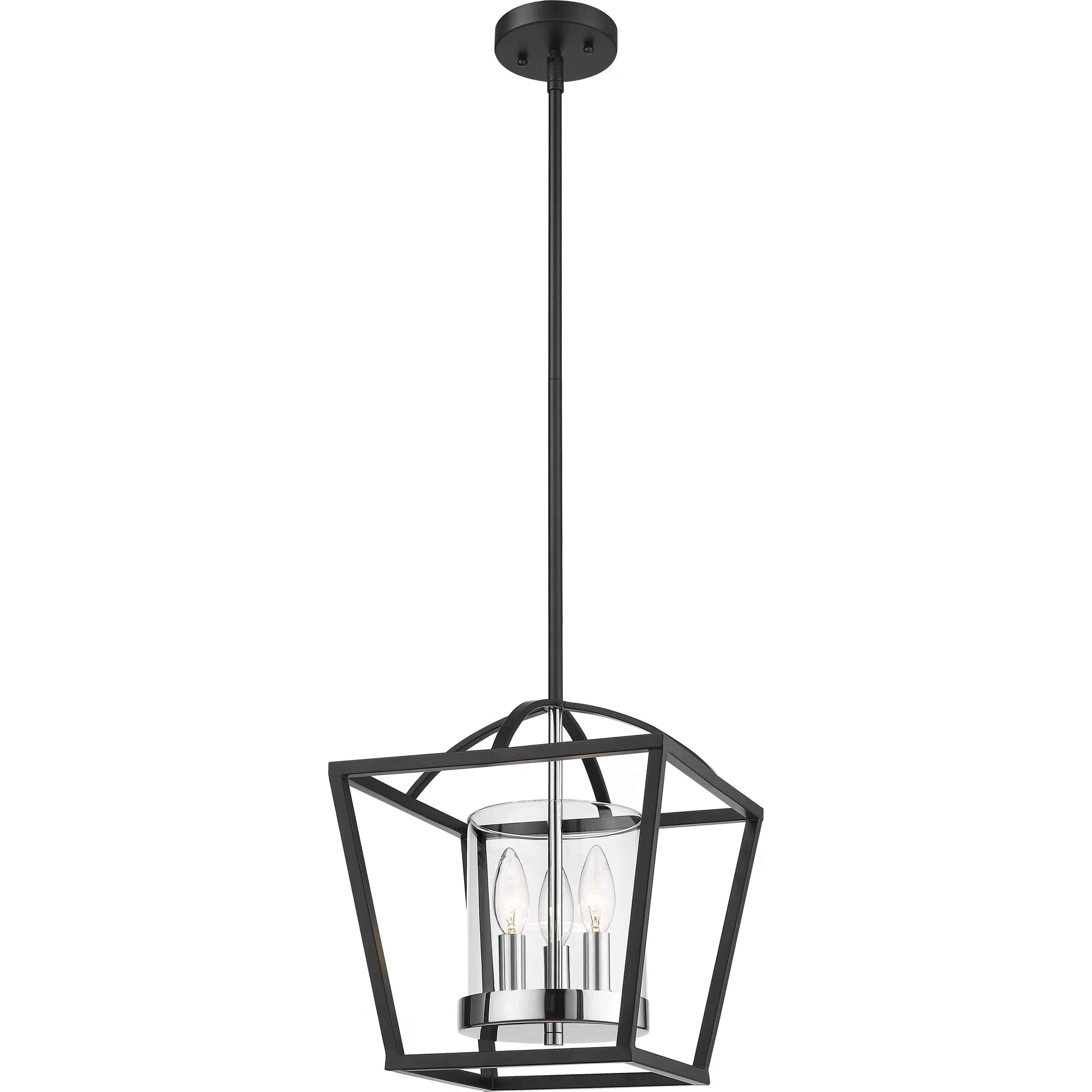 Black& chrome + clear glass pendant light, by Maple, for kitchen island or dining