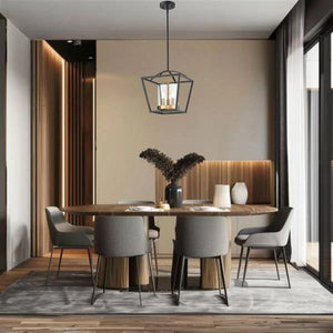 Black & gold+ clear glass pendant light, by Maple, for kitchen island or dining, angled view