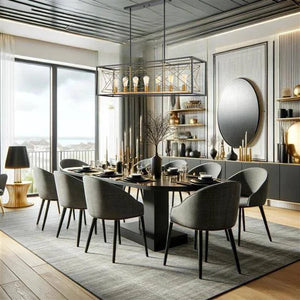 Black& gold island pendant, by Maple, for kitchen island or dining, angled view