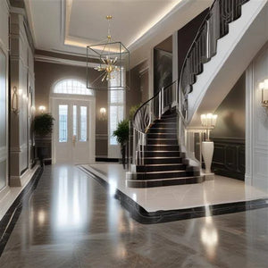 Black + gold pendant light, by Maple, for kitchen island or dining, angled view