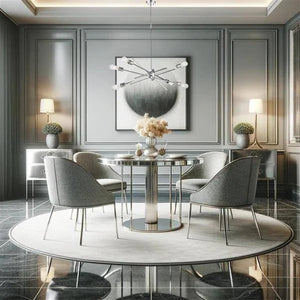 Chrome finish pendant light, by Maple, for kitchen island or dining, angled view