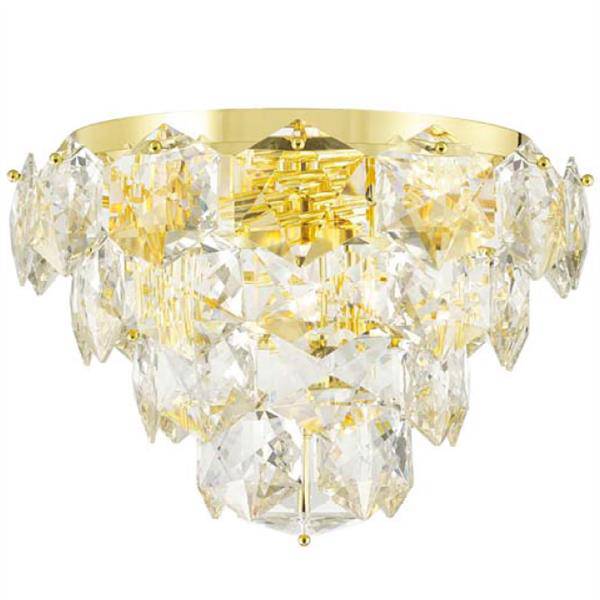 Gold finish with clear crystal flush-mount ceiling light, by Maple, for hallway, bedroom, or entryway