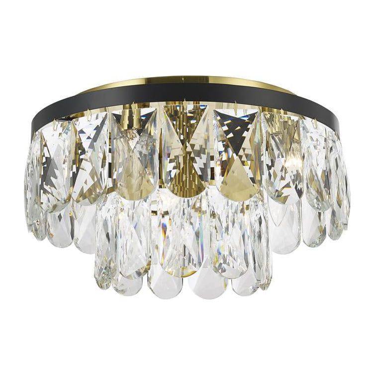 Gold+black finish with crystal flush-mount ceiling light, by Maple, for hallway, bedroom, or entryway