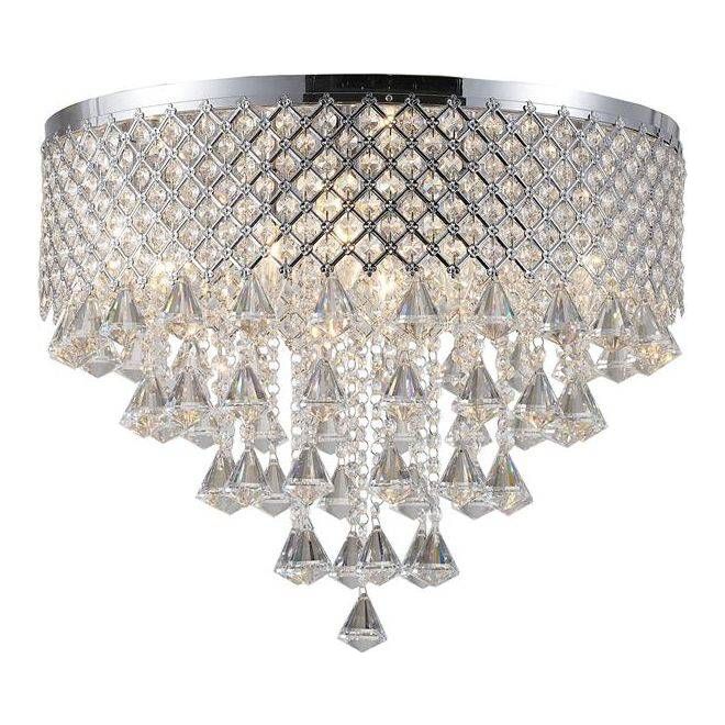 Chrome metal+clear crystal flush-mount ceiling light, by Maple, for hallway, bedroom, or entryway