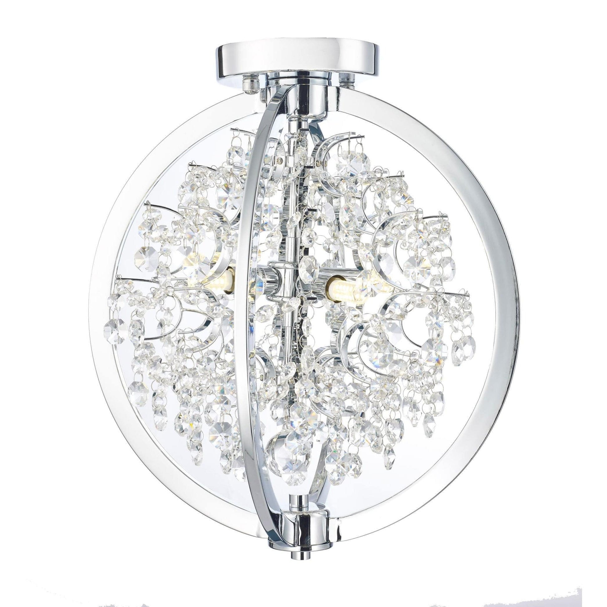 Chrome finish flush-mount ceiling light, by Maple, for hallway, bedroom, or entryway