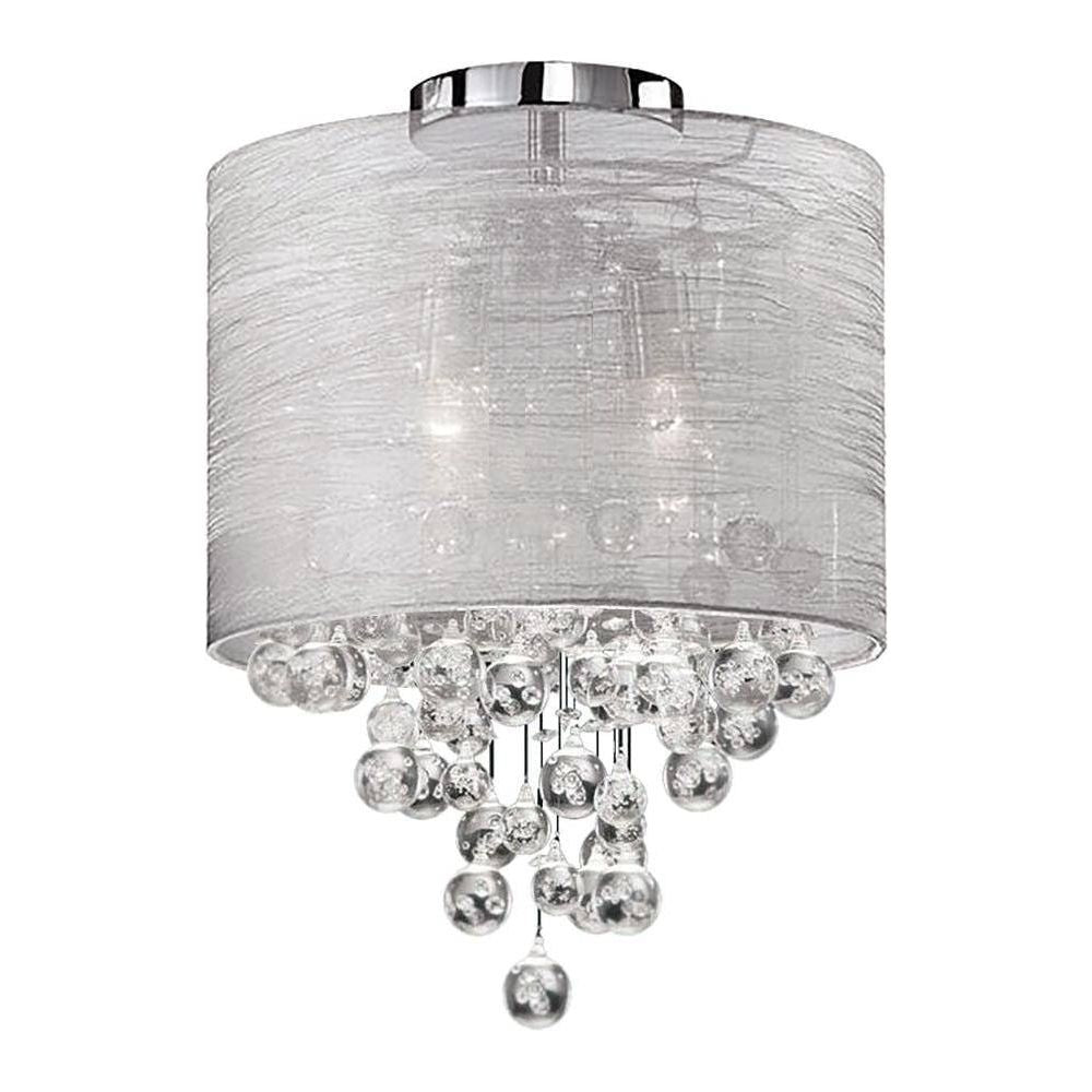 2 x E26 bulbs - Flush Mount - Chrome/Grey Shade - D12'' x H16.3'' - Sparkle Light