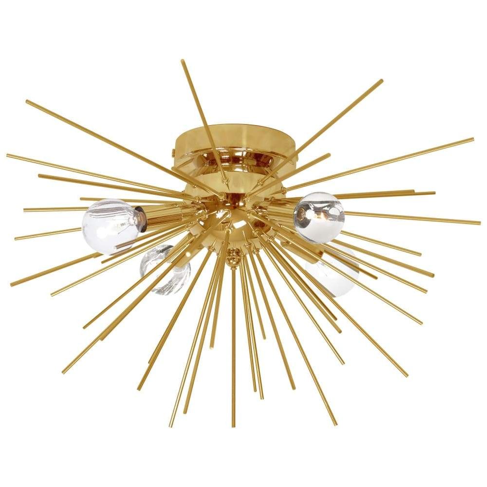 4 x E12 40Watt, Dimmable, Contemporary Flush Mount, Aged Brass, Size: L18'' x W18'' x H11'', Damp Location, 6Lbs. - Sparkle Light